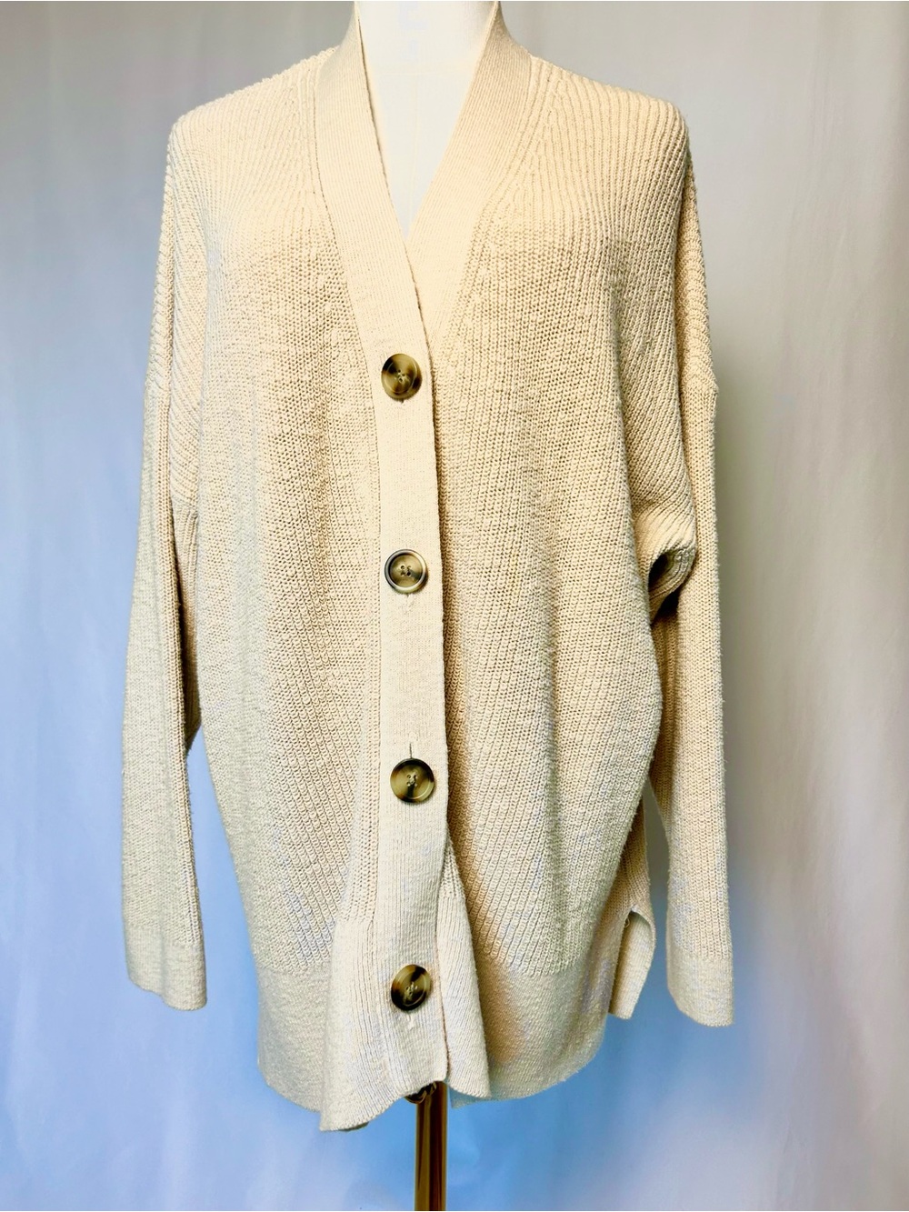 Madewell Cream Cotton Knit Oversized Cardigan Sweater 1X Chunky Button Front